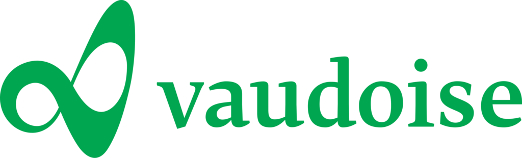 Grünes Vaudoise-Logo mit abstraktem Blatt, links vom Text "vaudoise", bei Frey Auto AG: Toyota, Lexus, Suzuki Service, MFK, Verkauf.